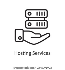 Ilustración de diseño de iconos de esquema de servicios de hospedaje. Símbolo de servicios web de hospedaje y servicios de nube en archivo EPS 10 de fondo blanco