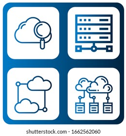 alojamiento de iconos simples conjunto. Contiene iconos como Cloud, Server, Cloud computing, que se pueden utilizar para web, móvil y logotipo