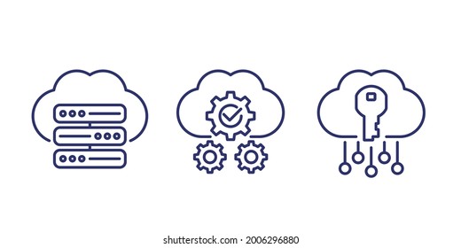 Hosting solutions, support and secure access line icons