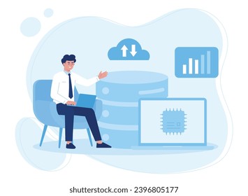 hosting technology server maintenance services, database storage, programming trending concept flat illustration