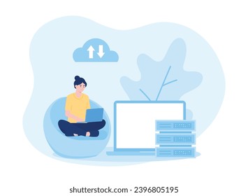 hosting technology server maintenance services, database storage, programming trending concept flat illustration