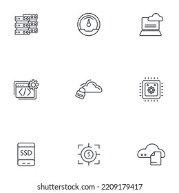 hosting thin line icons. Vector illustration isolated on white. Editable stroke.