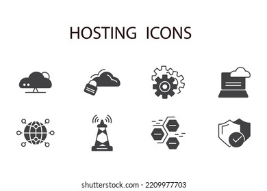 hosting thin line icons. Vector illustration isolated on white. Editable stroke.