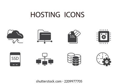 hosting thin line icons. Vector illustration isolated on white. Editable stroke.