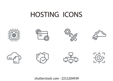 alojar iconos de línea delgada. Ilustración vectorial aislada en blanco. Trazo editable.