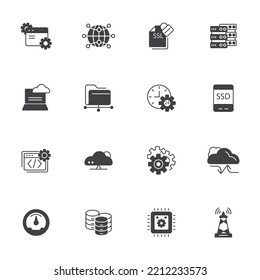 hosting thin line icons. Vector illustration isolated on white. Editable stroke.