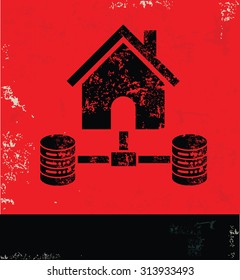 Hosting,Database,Networking design on red background, grunge vector