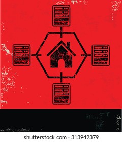 Hosting,Database,Networking design on red background, grunge vector