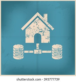 Hosting,Data,database design on old background,vector