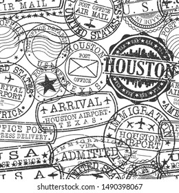 Hosuton Texas Stamps. City Stamp Vector Art. Postal Passport Travel. Design Set Pattern.