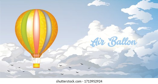 Hot air Ballon in the cloudy sky, vector illustration for landing page template