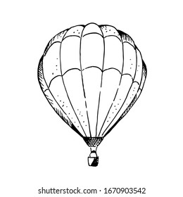 Hot air ballon hand drawn vector illustration, isolated on white background