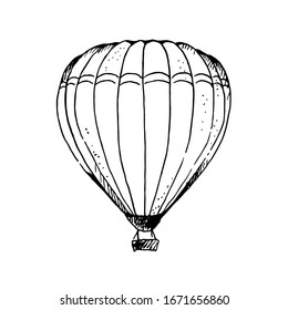 Hot air ballon hand drawn vector illustration, isolated on white background