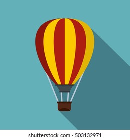 Hot air ballon icon. Flat illustration of hot air ballon vector icon for web isolated on light blue background