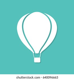 Hot air ballon icon with shadow in a flat design on a blue background