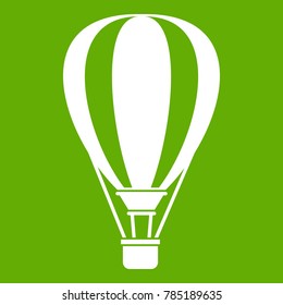 Hot air ballon icon white isolated on green background. Vector illustration