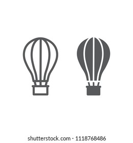 Hot Air Ballon line and glyph icon, travel and tourism, airship sign vector graphics, a linear pattern on a white background, eps 10.