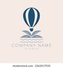 Hot air ballon logo design. Palm, sea, ocean and hot air ballon logo template.