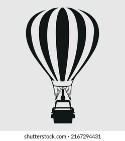 Hot Air Ballon silhouette, flaying Ride Tour Airship vector illustration.