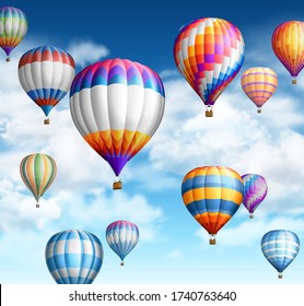 Hot air ballons over cloudy sky.EPS 10 contains transparency.