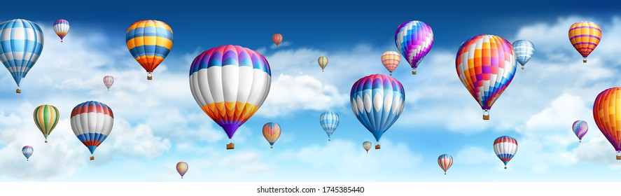 Hot air ballons over cloudy sky.EPS 10 contains transparency.