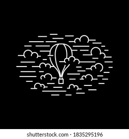 Hot air balloon adventure illustration design. Illustration using cloud outline and hot air balloon. Design elements for apparel, mugs and posters. Minimalist illustration with line style