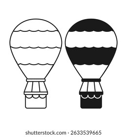 Hot Air Balloon Aerial Adventure Flat Black and Outline Style. Air Transportation Hot Air Balloon Icon.