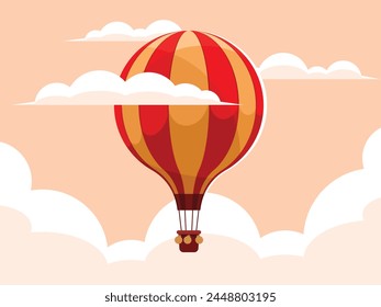 Hot air balloon. Aerostat flies through the clouds. Vector graphics