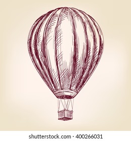Hot air balloon  airship transport  hand drawn vector illustration realistic sketch