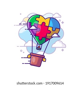 Hot Air Balloon Autism Day Vector Icon Cartoon Illustrations. Autism Day Icon Concept White Isolated. Flat Cartoon Style Suitable for Web Landing Page, Banner, Sticker, Background