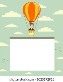 Hot air balloon with banner. Vector illustration.