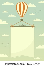 Hot Air Balloon With Banner. Vector Illustration. 