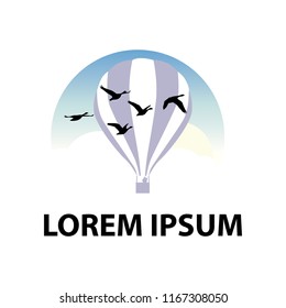 Hot Air Balloon And Birds, Logo Template