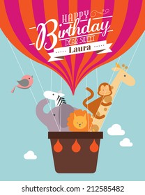 hot air balloon birthday card template vector/illustration