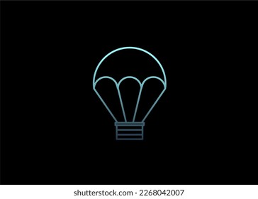 Hot air balloon blue line icon isolated on black background. Vector illustration