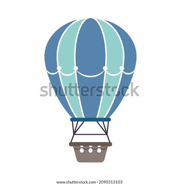 Hot Air Balloon in blue on a white\
background. A symbol of flight, travel, transportation and freedom.\
Vector illustration