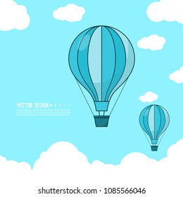 Hot air balloon in the blue sky with clouds. Vector illustration.