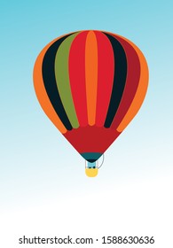 Hot air balloon in blue sky, vector illustration