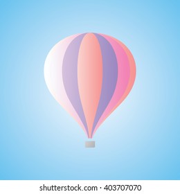 Hot air balloon in the blue sky. Human-carrying flight technology. Vector emblem of aerostat. Symbol of lightness. Vector illustration