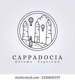 hot air balloon in cappadocia with woman design vector illustration in badge for logo icon symbol template background