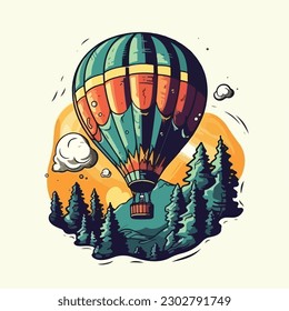 Hot air balloon in a cartoon style vector illustration.