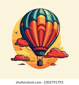 Hot air balloon in a cartoon style vector illustration.