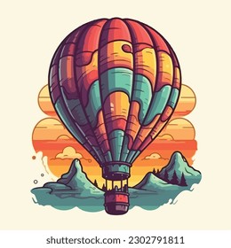 Hot air balloon in a cartoon style vector illustration.