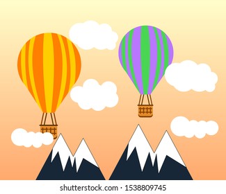 
Hot air balloon, cloud and mountain vector illustration design