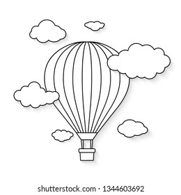 Hot air balloon and clouds for coloring book   Vector illustration
