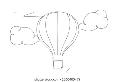 Hot air balloon in the clouds. Hot air balloon concept one-line drawing