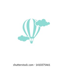 hot air balloon with clouds. Flat cartoon design. Vector illustration isolated on white. Adventure and inspiration symbol. 