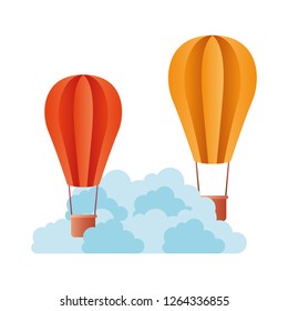 hot air balloon with clouds isolated icon
