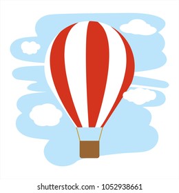 Hot Air Balloon and Clouds on abstract background.
