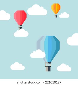 Hot Air Balloon and Clouds.Vector Illustration. Flat Design.